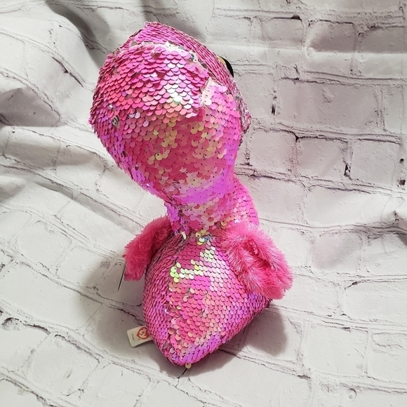 TY Flippables Pinky Pink Flamingo Plush 14-inch Stuffed Animal Year 2018 Sequins - Picture 4 of 12